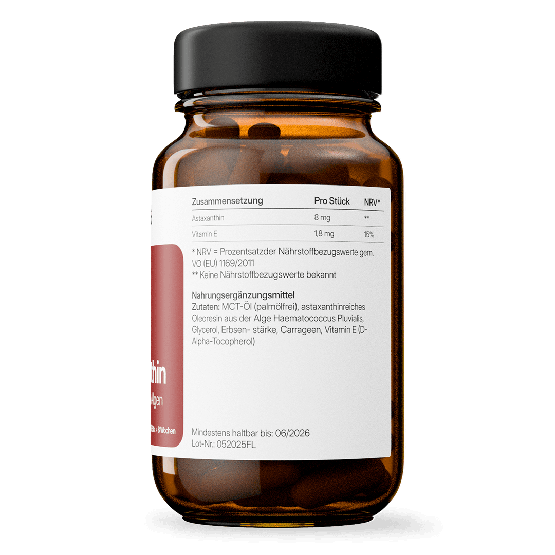 Astaxanthin (8 mg) – aus Mikroalgen, vegan & ohne Zusatzstoffe | 56 Kapseln in Glasflasche
