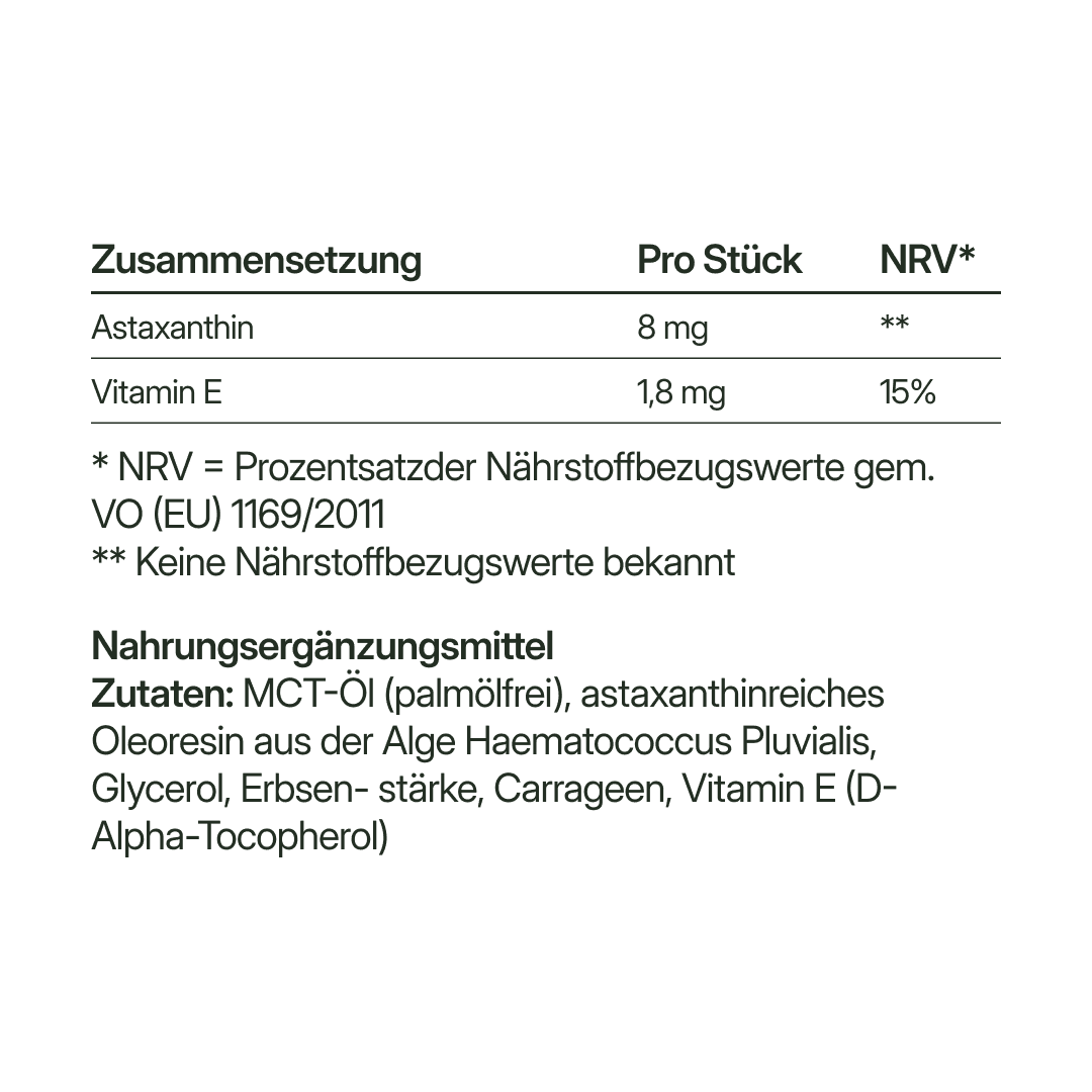 Astaxanthin (8 mg) – aus Mikroalgen, vegan & ohne Zusatzstoffe | 56 Kapseln in Glasflasche