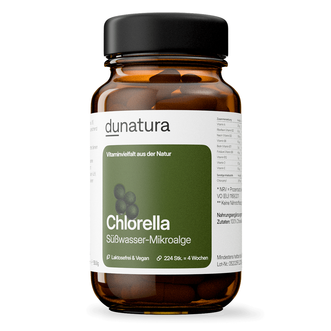 Chlorella (Chlorella vulgaris) – aus Süßwasseralgen, vegan | 224 Presslinge in Glasflasche