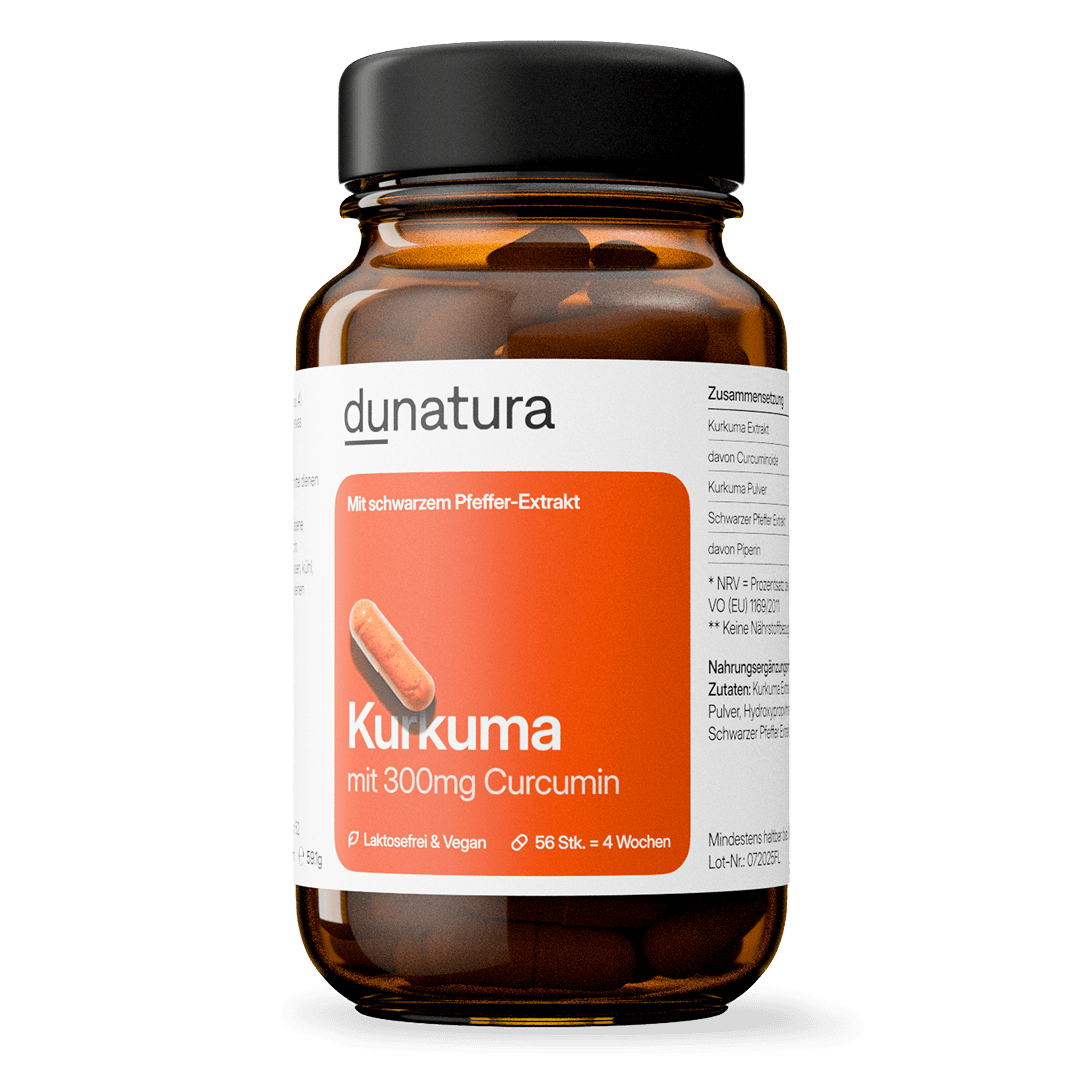 Kurkuma (315mg) mit schwarzem Pfeffer | 56 Kapseln in Glasflasche