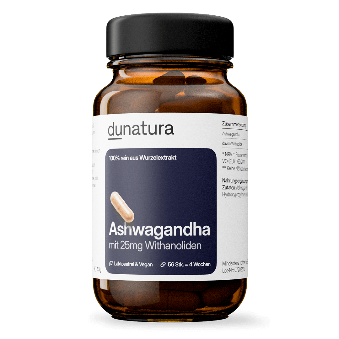 Ashwagandha (500mg) mit 25mg Withanoliden | 56 Kapseln in Glasflasche