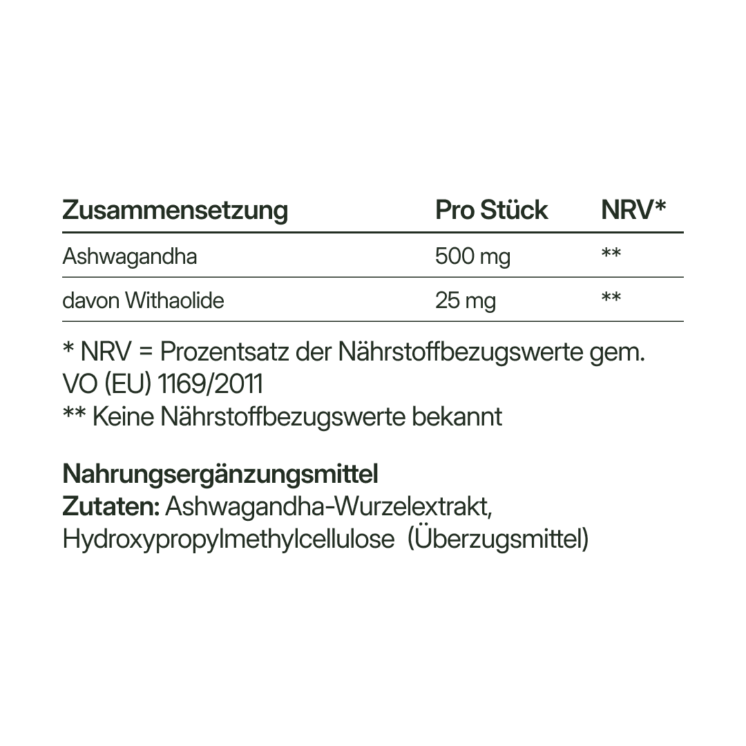 Ashwagandha (500mg) mit 25mg Withanoliden | 56 Kapseln in Glasflasche