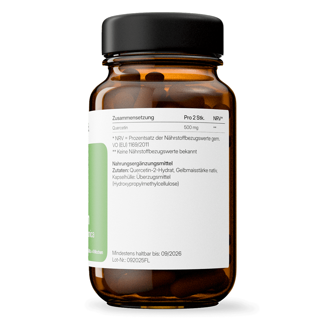 Quercetin (250mg) – vegan & ohne Zusatzstoffe | 56 Kapseln in Glasflasche