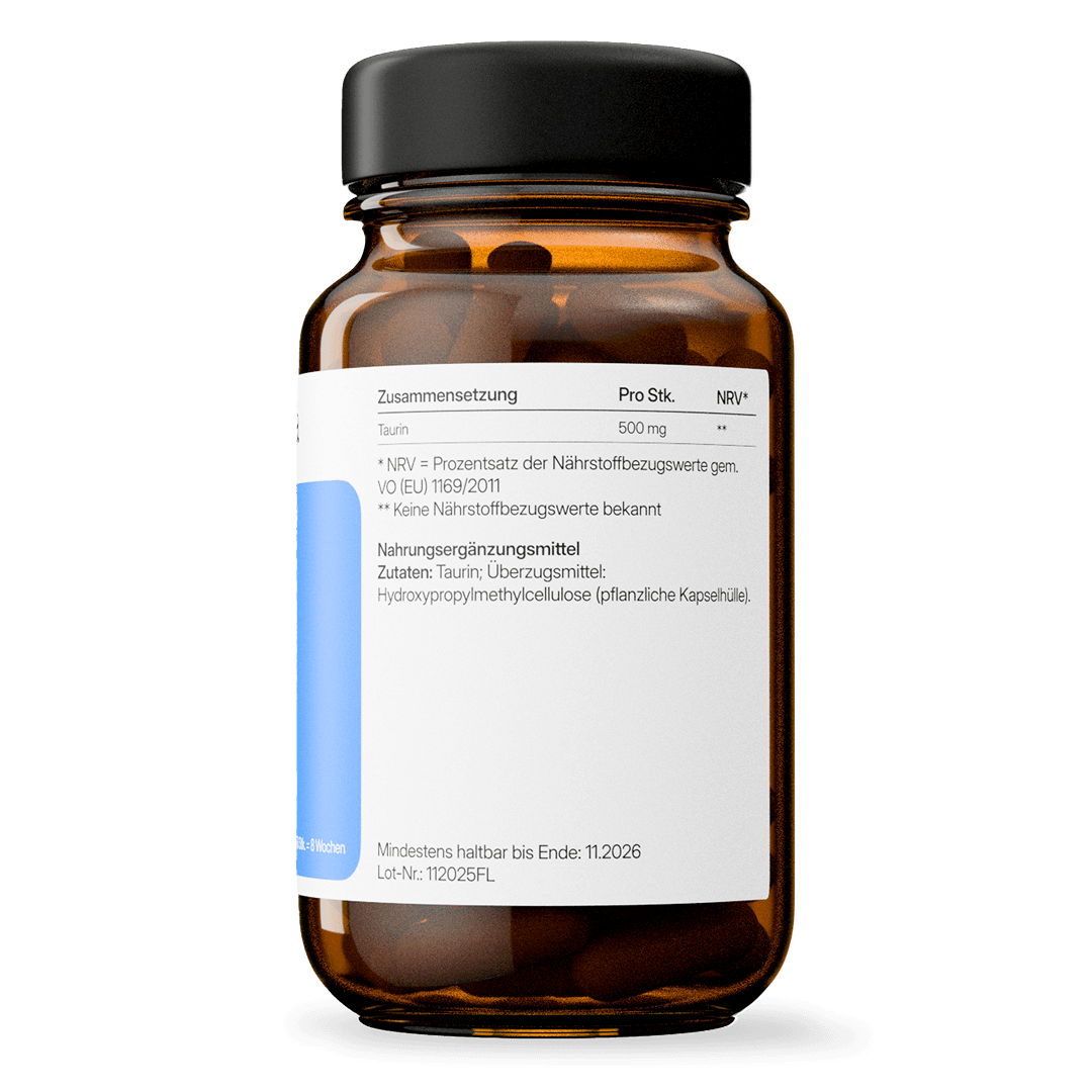 Taurin (500mg) – vegan & ohne Zusatzstoffe | 56 Kapseln in Glasflasche