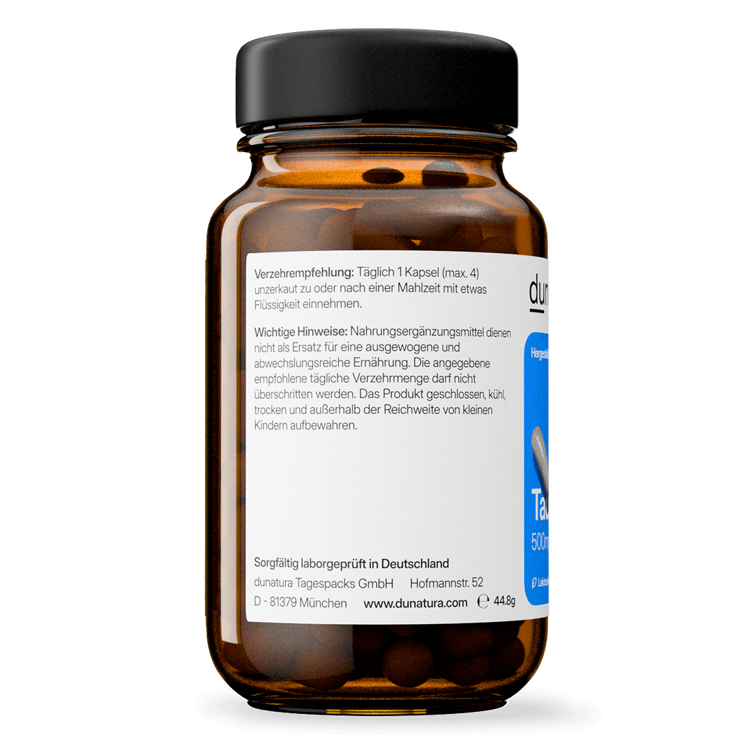 Taurin (500mg) – vegan & ohne Zusatzstoffe | 56 Kapseln in Glasflasche