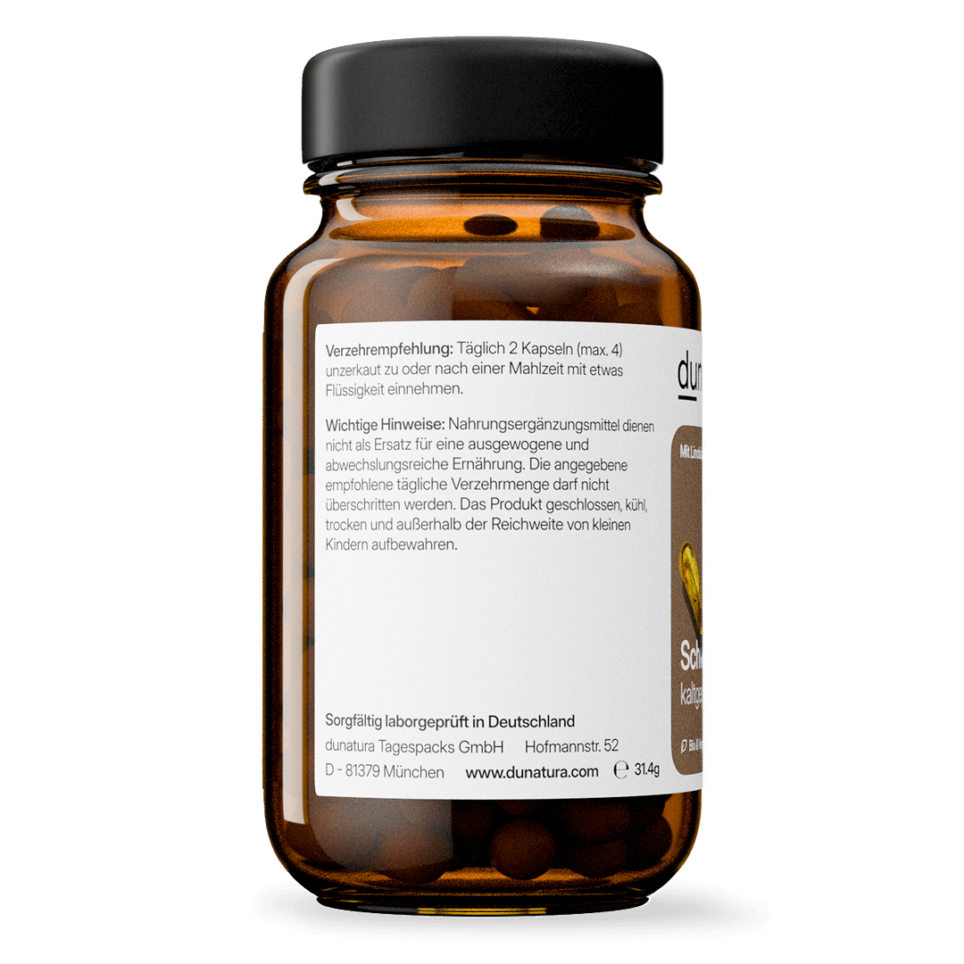 Bio Schwarzkümmelöl (500 mg) – mit Linolsäure & Thymochinon | 56 Kapseln in Glasflasche