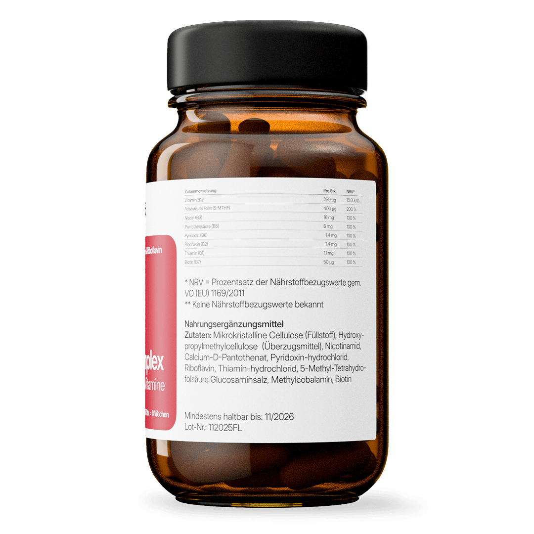 Vitamin B12+ Komplex – mit Folat & Biotin | 56 Kapseln in Glasflasche