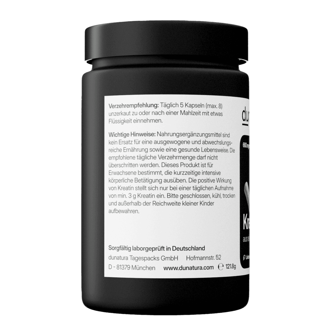 Kreatin (750mg) – aus reinem Kreatin-Monohydrat | 140 Kapseln in Glasflasche