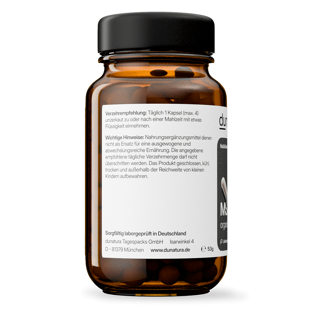 MSM (500 mg) – organischer Schwefel, vegan | 84 Kapseln in Glasflasche