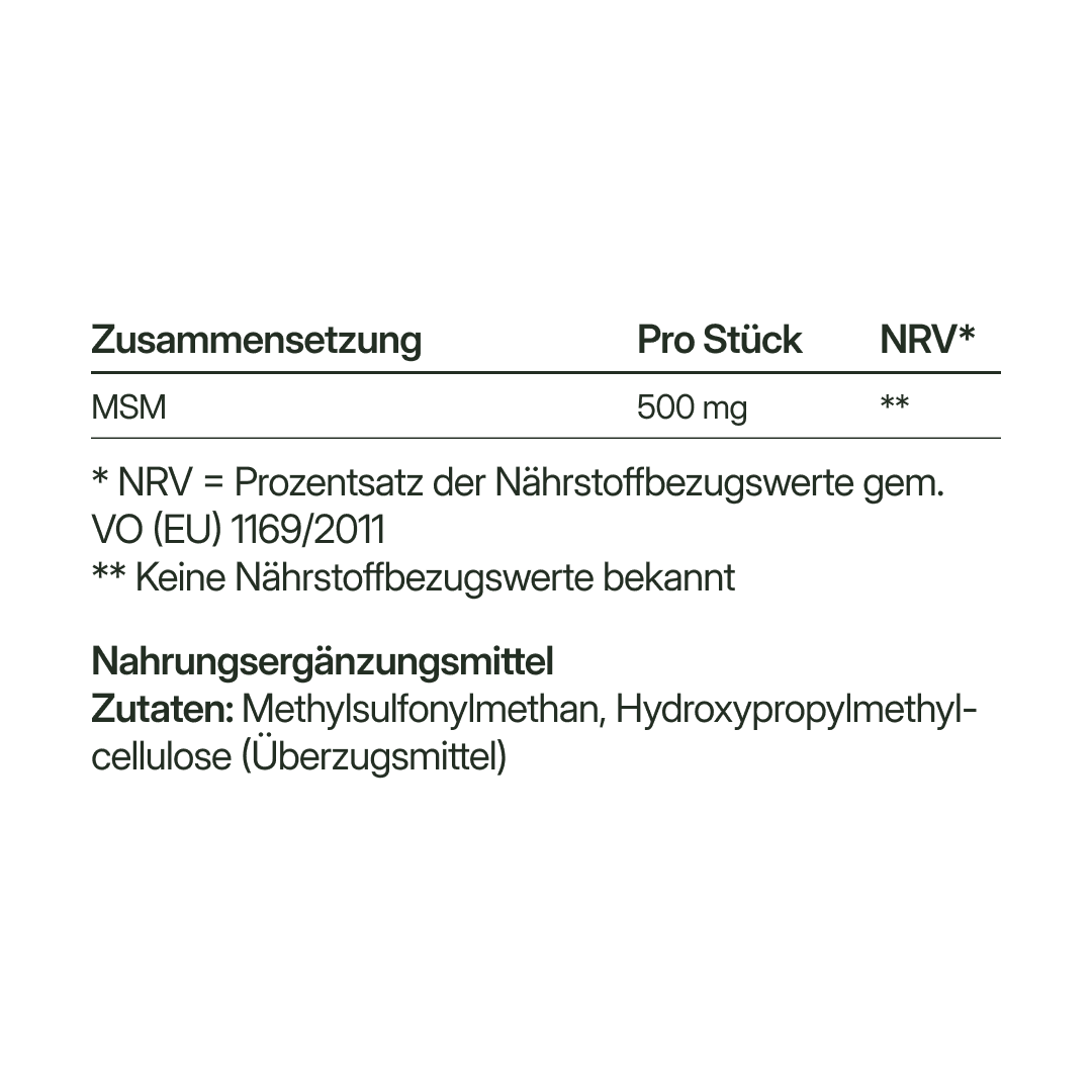 MSM (500 mg) – organischer Schwefel, vegan | 84 Kapseln in Glasflasche