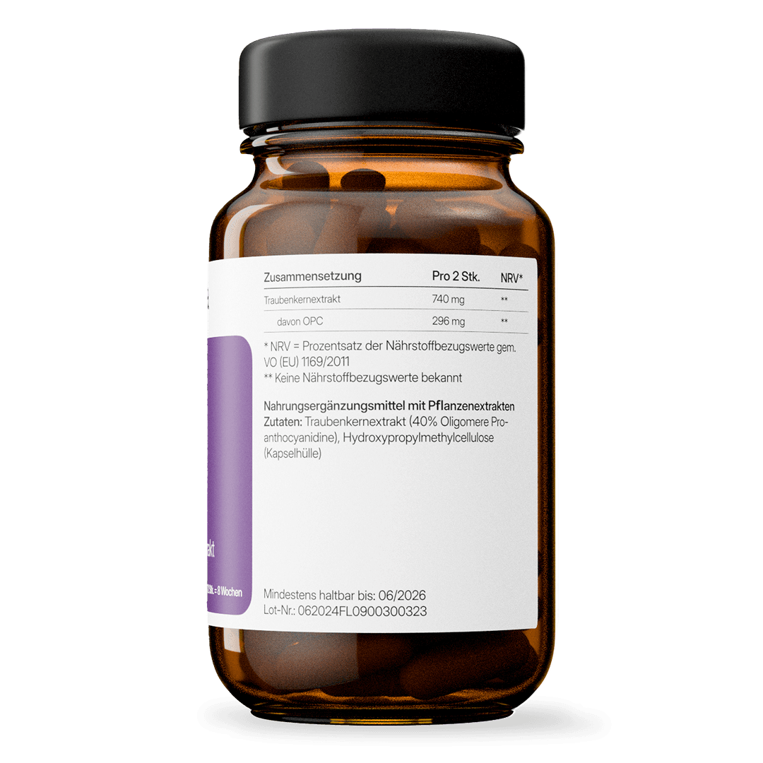 OPC (148 mg aus Traubenkernextrakt) – vegan | 112 Kapseln in Glasflasche