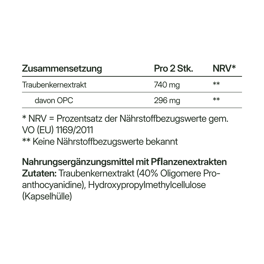 OPC (148 mg aus Traubenkernextrakt) – vegan | 112 Kapseln in Glasflasche