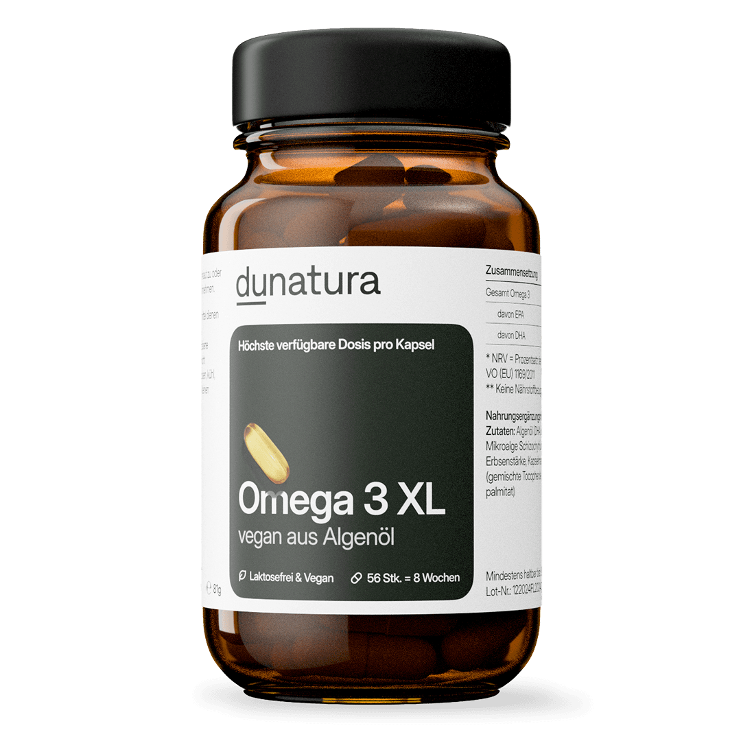 Omega 3 XL (500 mg) – vegan aus Algenöl | 56 Kapseln in Glasflasche