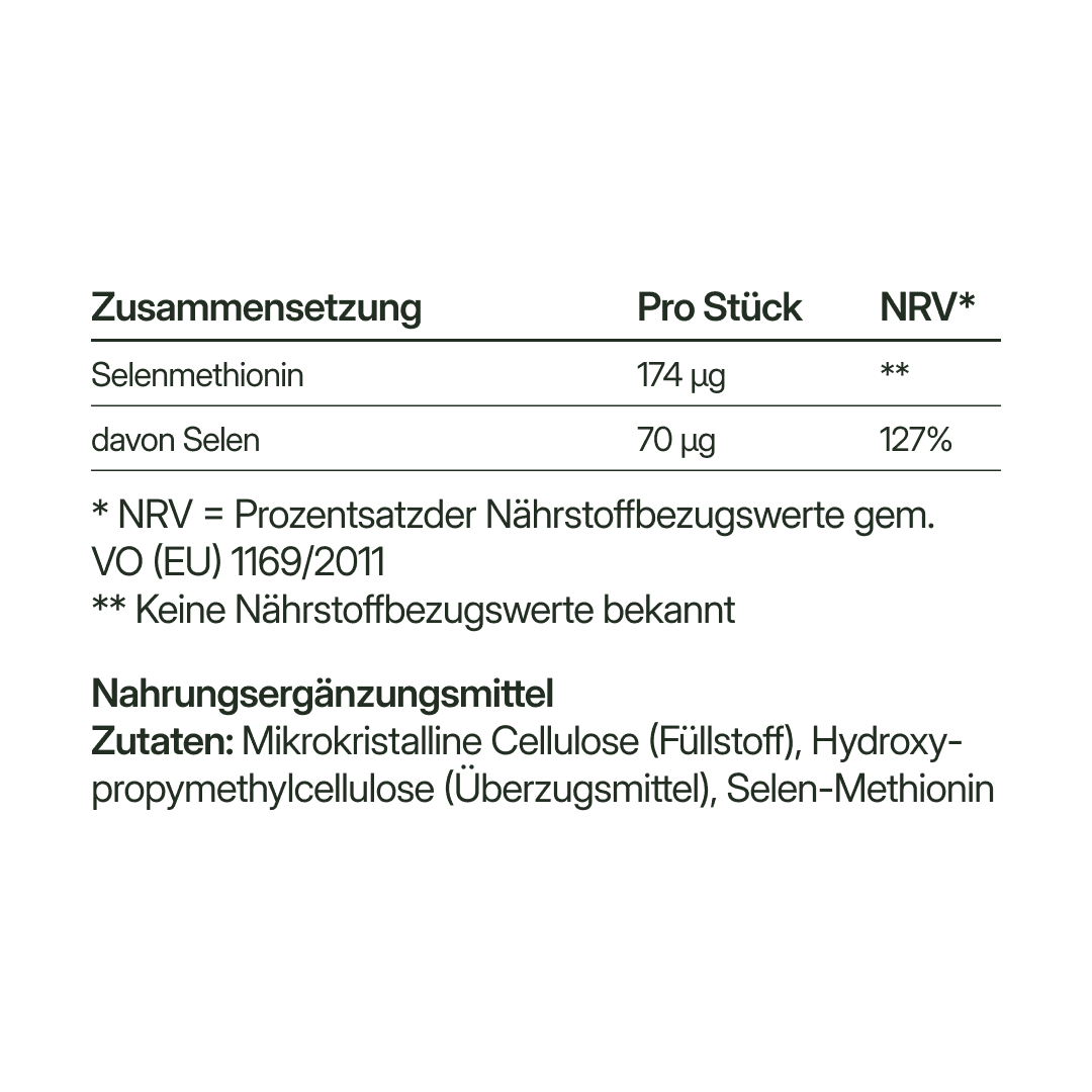Selen (70 μg) – vegan & ohne Zusatzstoffe | 56 Kapseln in Glasflasche