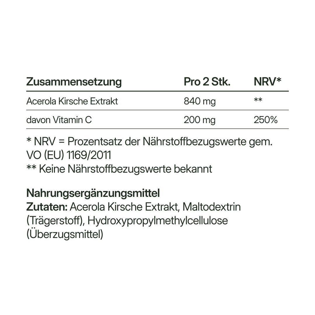 Vitamin C (200 mg aus Acerolaextrakt) – vegan | 112 Kapseln in Glasflasche