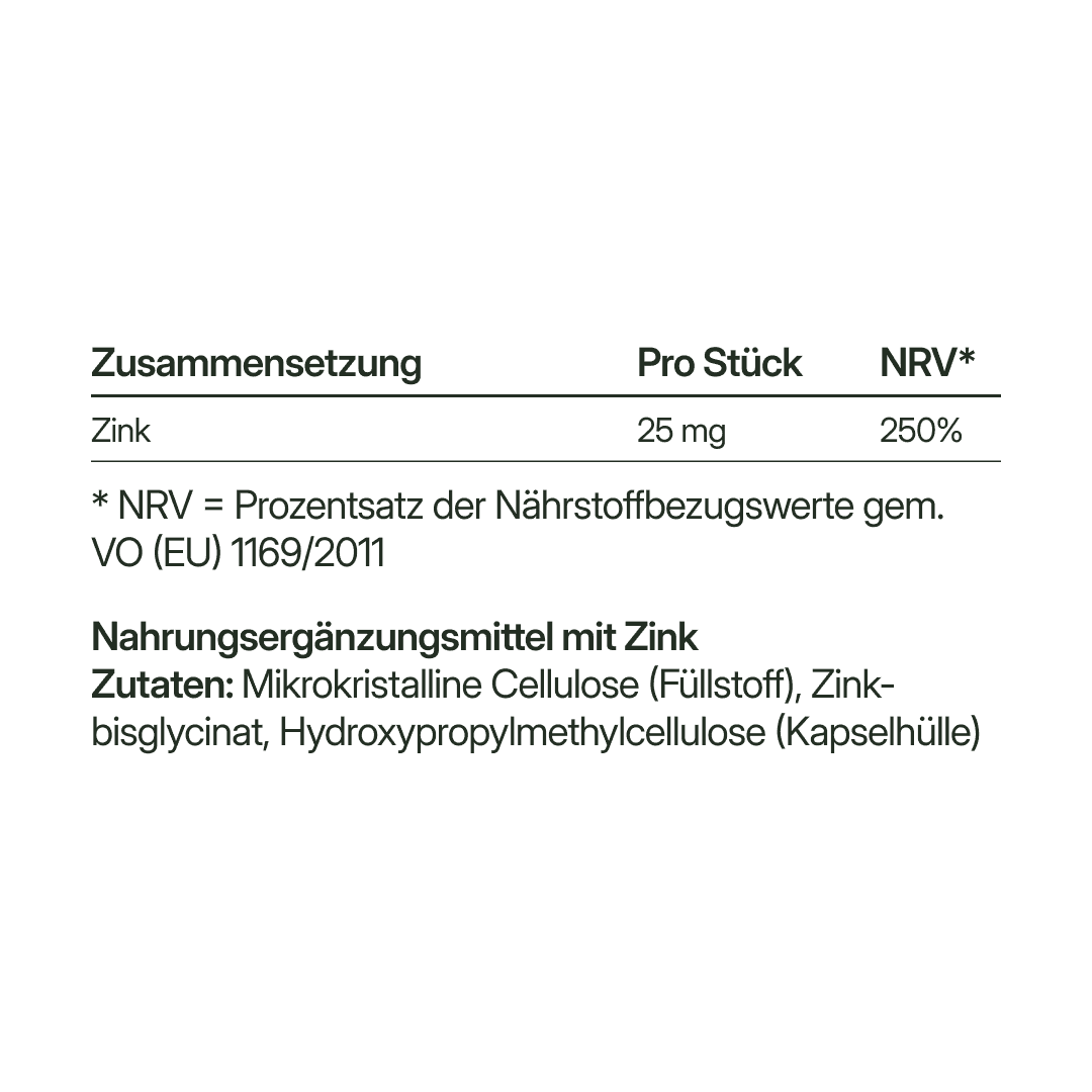 Zink (25 mg Zinkbisglycinat) – bioaktiv, vegan | 56 Kapseln in Glasflasche