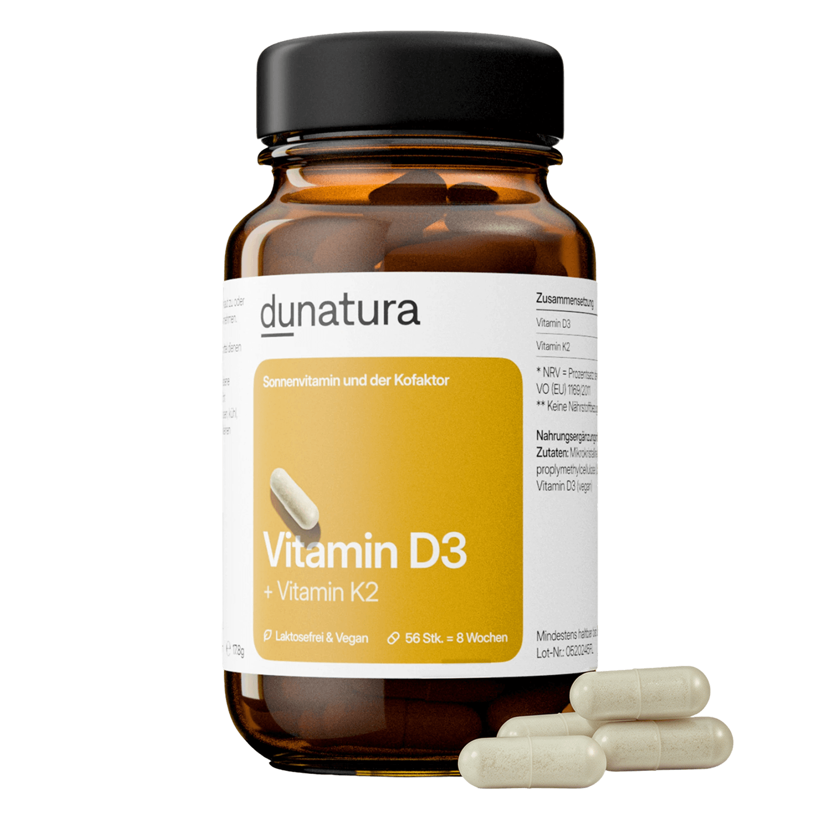 Vitamin D3 (1000 I.E.) + K2 (70 μg MK-7) | 56 Kapseln in Glasflasche